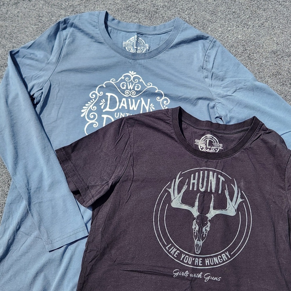 Girls with Guns GWG Graphic‎ Tee Bundle Womens Large Blue Black Hunting Shirts